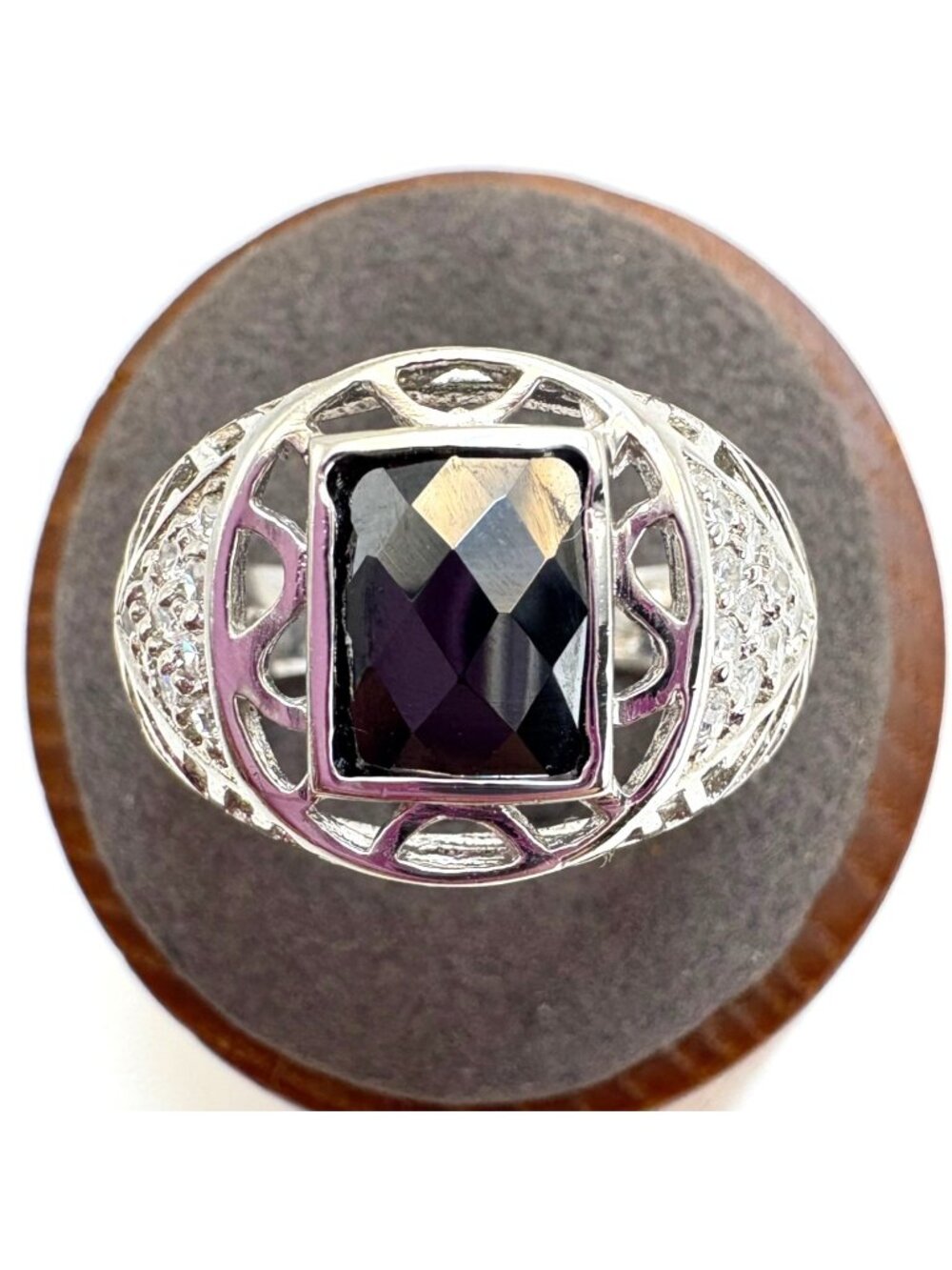 Briolette Cut Black Gemstone Sterling Silver 925 Statement Ring Size 12